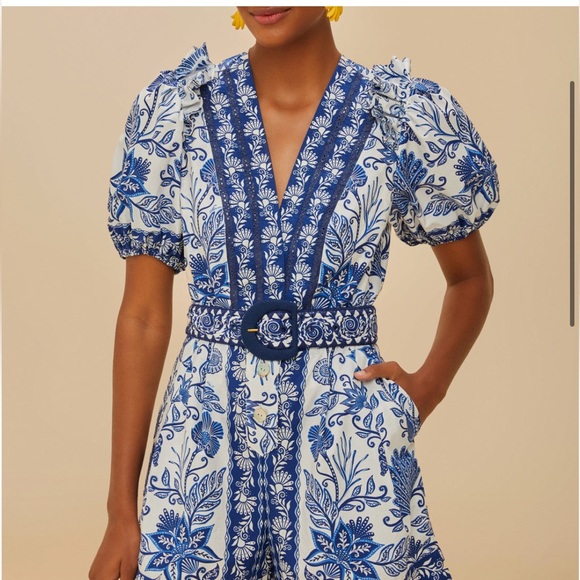 FARM Rio Pants - NWT Farm Rio Blue and White Floral Romper